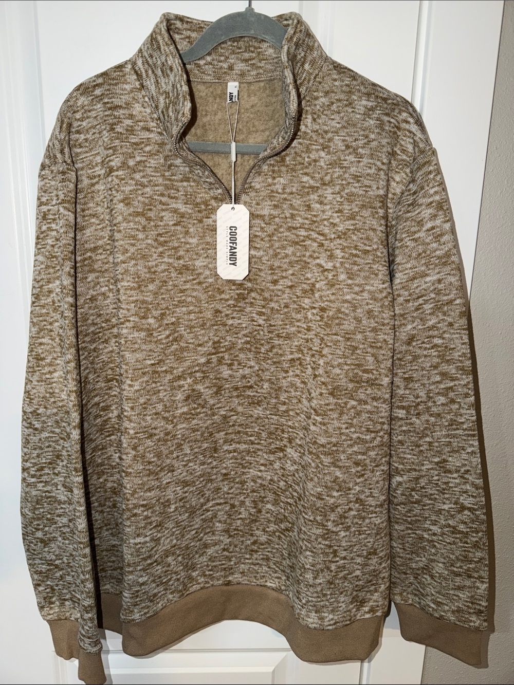 Coofandy Men’s Quilted-Look Brown Marled Quarter-Zip Sweater